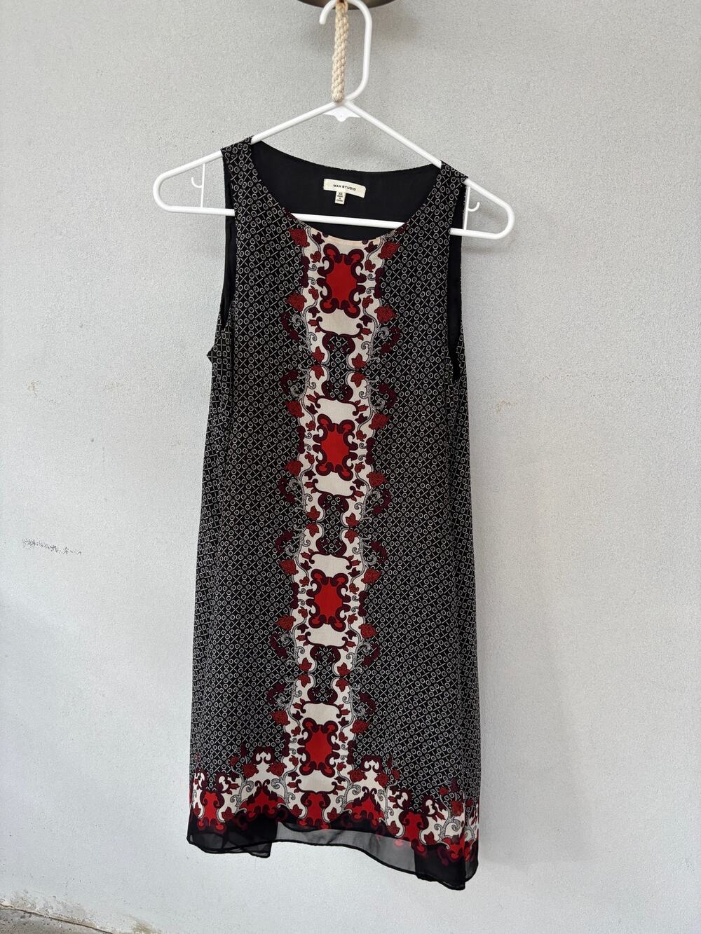 Vintage Y2K Max Studio Black/Wine TicTacToe Swirl Chiffon Trapeze Shift Dress